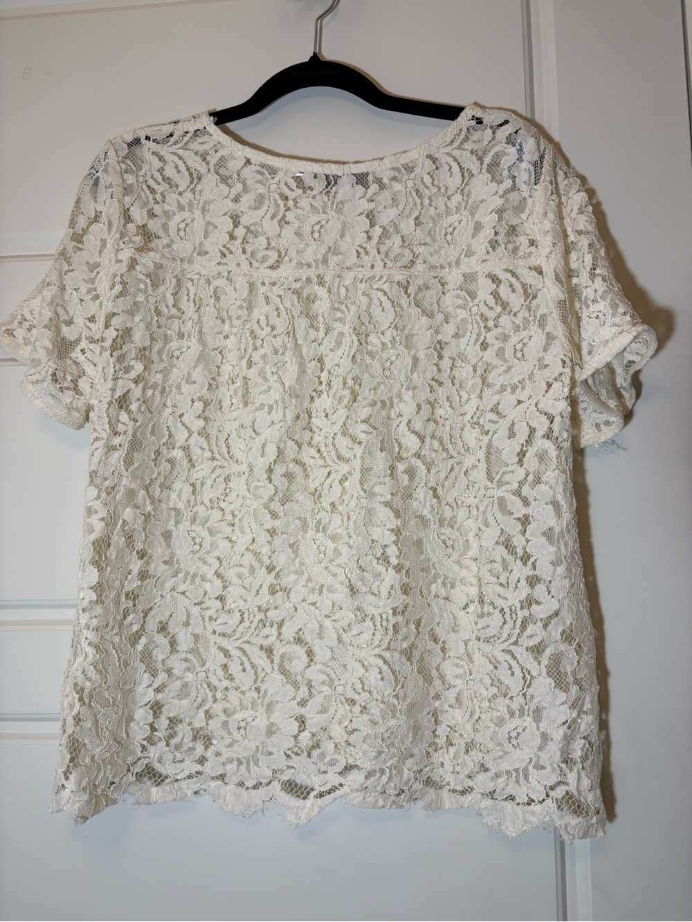 LOFT Ivory Floral Lace Short Sleeve Top